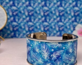 Bracelet manchette ajustable acier inoxydable plaqué argent