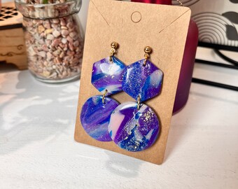 Polymer clay and resin dangling earrings