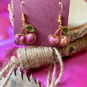 Golden and colorful cherry earrings