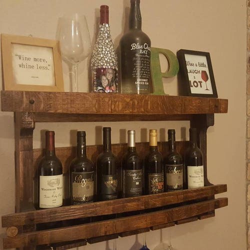 Bar Wall Mount Reclaimed Pallet Wood & Solid Oak Wine Etsy