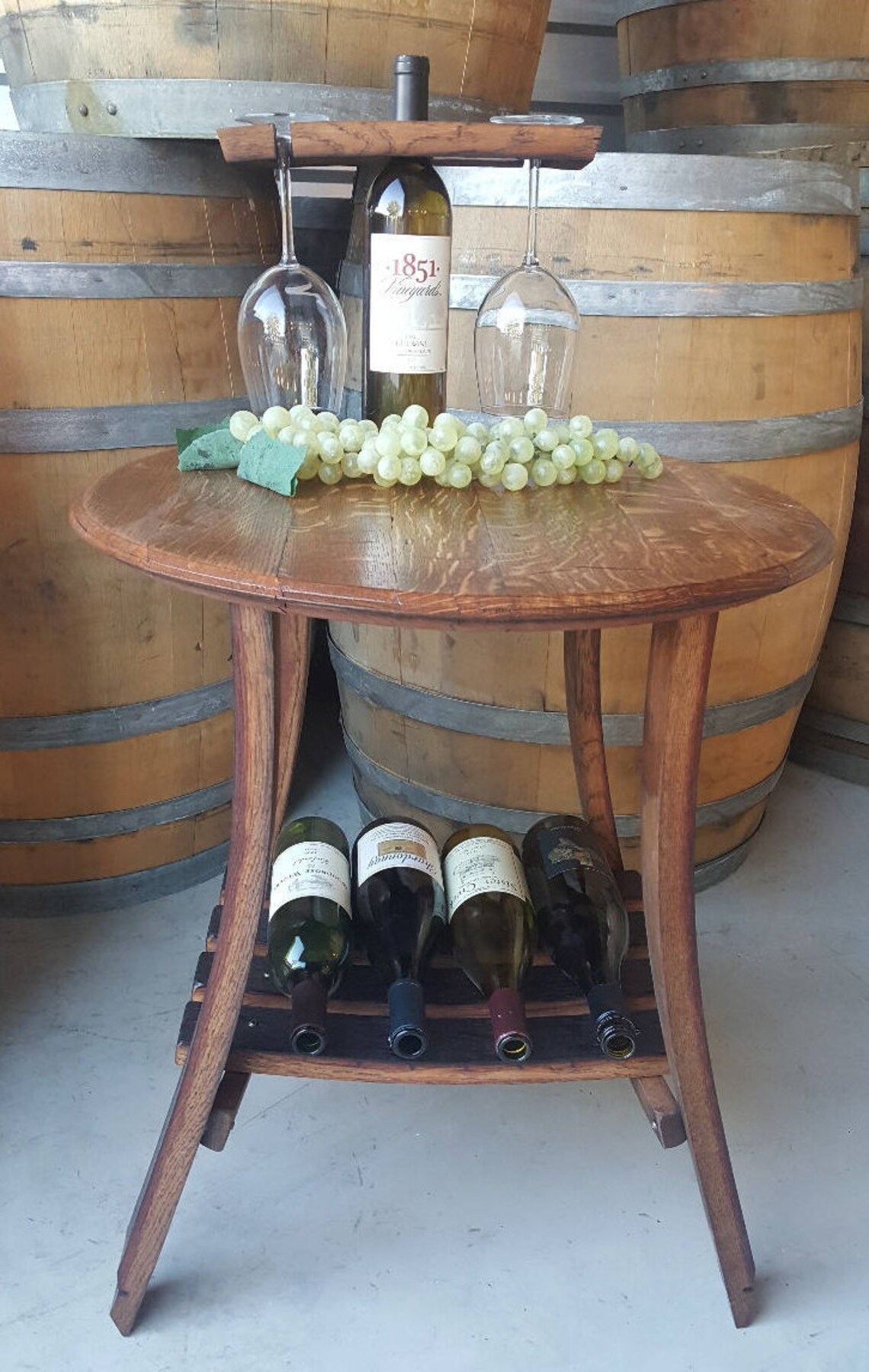 Wine Barrel Head End Table With Wine Storage Side Table Etsy