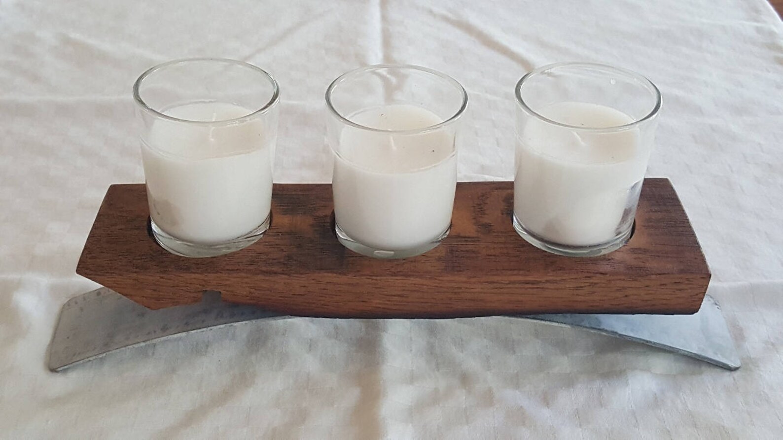 Wine Barrel Stave 3Candle Holder with Barrel Ring Base Etsy