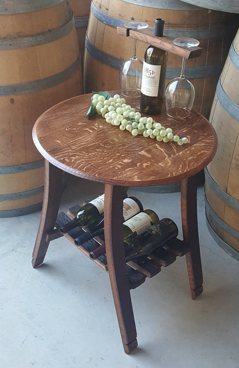 Wine Barrel Head End Table With Wine Storage Side Table Etsy