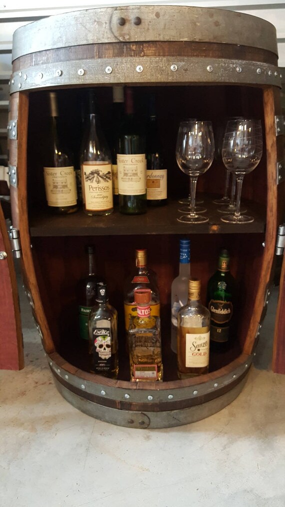 Wine Barrel Bar Or Liquor Cabinet With Center Shelf Local Etsy