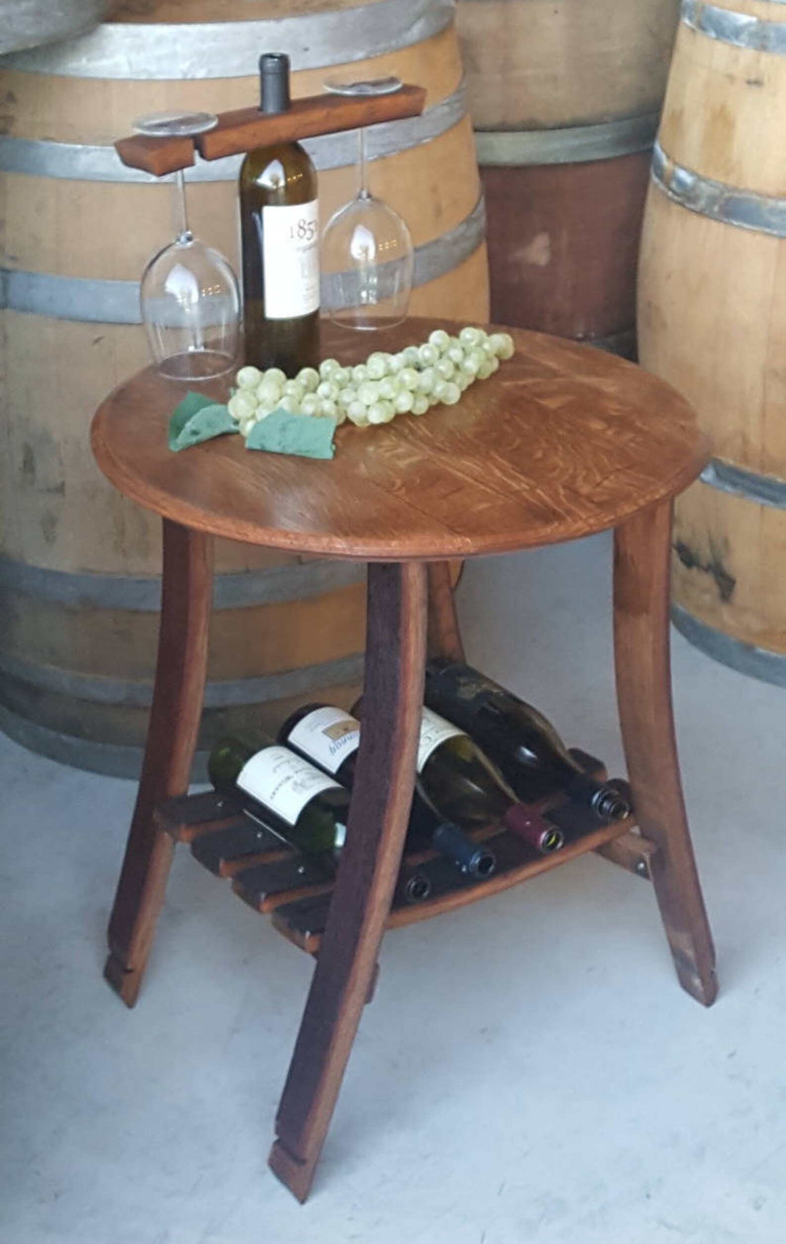 Wine Barrel Head End Table With Wine Storage Side Table Etsy