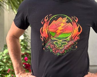 Grateful Dead Scarlet Fire Stealie T-Shirt – Unisex Deadhead Shirt, Band Tee, Music Festival Top, Licensed Apparel