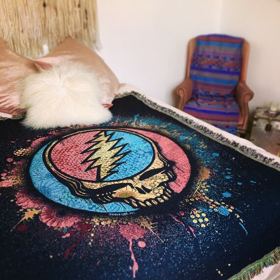 Grateful Dead Spray Paint Stealie Woven Cotton Blanket Pink turquoise Etsy