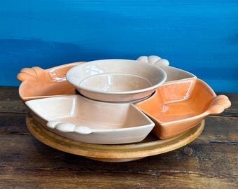 Vintage Mid-Century 1970&#39;s Peach Pink Serving Dish Set