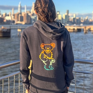 Grateful Dead Dancing Bear Retro Stripes Zip Hoodie – Unisex Sweatshirt, Deadhead Hoodie, Music Festival Jacket