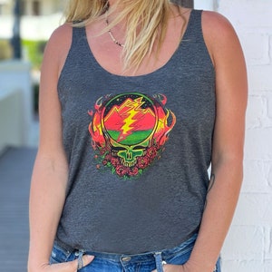 Grateful Dead Scarlet Fire Women's Tank Top, Steal Your Face Tank, Deadhead Tank, Hippie Racerback Tank