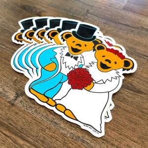 Grateful Dead Wedding Bears Sticker – Dancing Bear Bride Groom Decal, Deadhead Wedding Gift, Vinyl Laptop Water Bottle Sticker