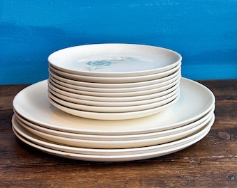 Vintage Mid Century 1960&#39;s Blue Flowers Taylor Smith Dinnerware Set