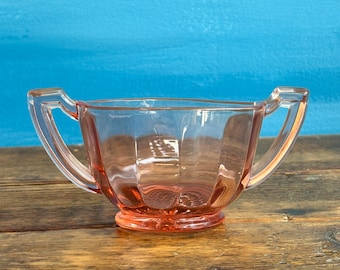 Azucarero vintage de cristal rosa de mediados de siglo, estilo Depresión