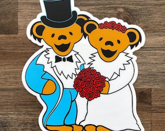 Sticker Grateful Dead Wedding Bears – sticker dansende beer bruid bruidegom, Deadhead huwelijkscadeau, vinyl laptop sticker waterfles