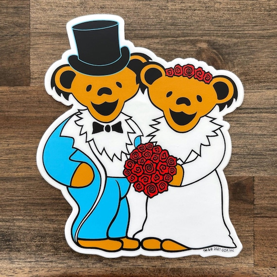 Grateful Dead Wedding Bears Sticker – Dancing Bear Bride Groom Decal, Deadhead Wedding Gift, Vinyl Laptop Water Bottle Sticker