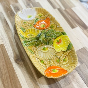 Vintage 1970&#39;s Fred Roberts Colorful Poppies Groovy Serving Dish