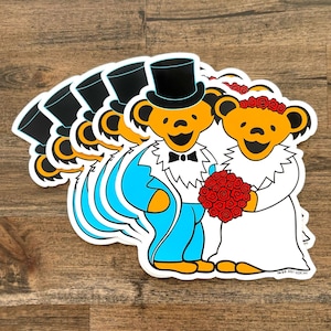 Grateful Dead Wedding Bears Sticker – Dancing Bear Bride Groom Decal, Deadhead Wedding Gift, Vinyl Laptop Water Bottle Sticker