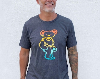 Camiseta retro de Grateful Dead con rayas y oso, camiseta de oso bailarín, camiseta para fans de Grateful Dead, camiseta unisex de Grateful Dead, camiseta hippie