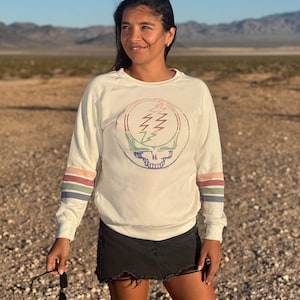 Grateful Dead Sunset Stealie Women&#39;s Striped Sweatshirt