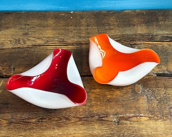 Vintage Japanese Cased Glass "Wales" Biomorphic Modern Bowl Sculpture