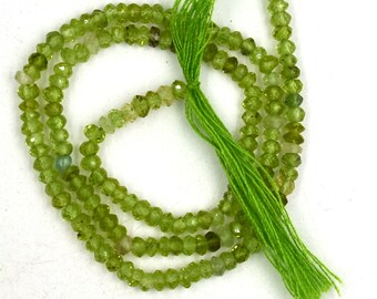 Natural Peridot Faceted Rondelle Beads Strand DIY Beads For Necklace Drill Gemstone 3 to 3.5 mm Rondelle Beads 13 Inches Strand Loose Beads
