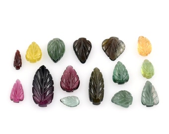 Natural Multi Tourmaline Carved Gemstone Cabochon 4X6 to 10X20 MM Hand Craving Leaf Colorful Gemstone For Making Jewelry Leaf Stone Supply