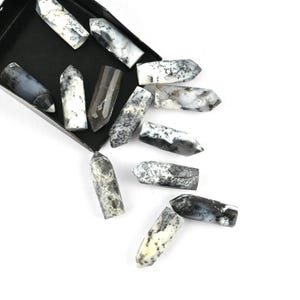 Dendrite Agate Pencil Points, Faceted Gemstone Wands Healing Crystal Beads (Set of 5)