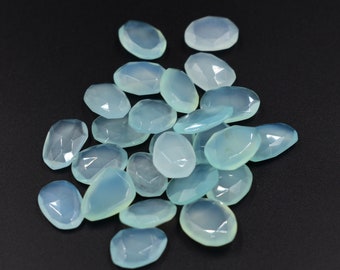 Aqua Chalcedony Gemstone Set, Rose Cut, Unshaped (9x12 to 12x14 mm)