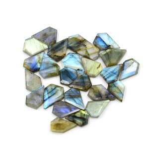 Natural Labradorite Faceted Diamond Shape Slices Loose Gemstone 10x12 mm to 12x15 mm Labradorite Slices Flashy Labradorite Price Per Set
