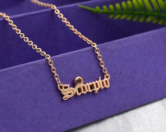 Scorpio Zodiac Name Personalised Necklace Star Sign Astrology Jewelry Citrine Birthstone Zodiac Scorpio Sign Pendant for Her Bridesmaid Gift