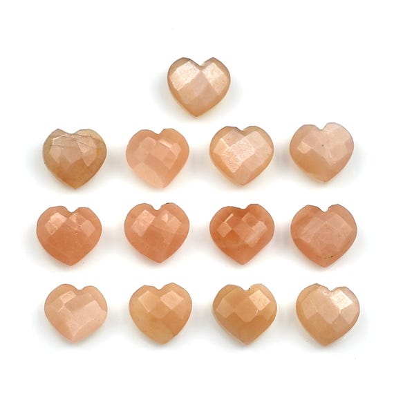Natural Peach Moonstone Heart Gemstone Beads (8mm), Faceted Briolette Carving for Jewelry Making