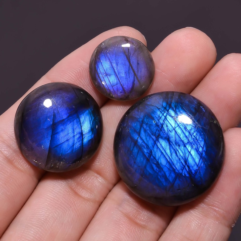 Mind Blowing AAA Quality 100/% Natural Labradorite Round Shape Cabochon Loose Gemstone 3 Pcs Lot For Jewelry 16X16 28X28 mm BU0421 90.65 Ct