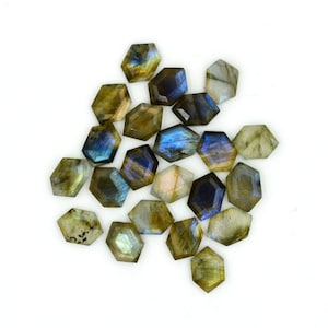 Labradorite Faceted Slice Gemstone Flat Back Gemstone Faceted Hexagon DIY Square Diamond Shape Elongated Hexagon Gemstone Price Per Set