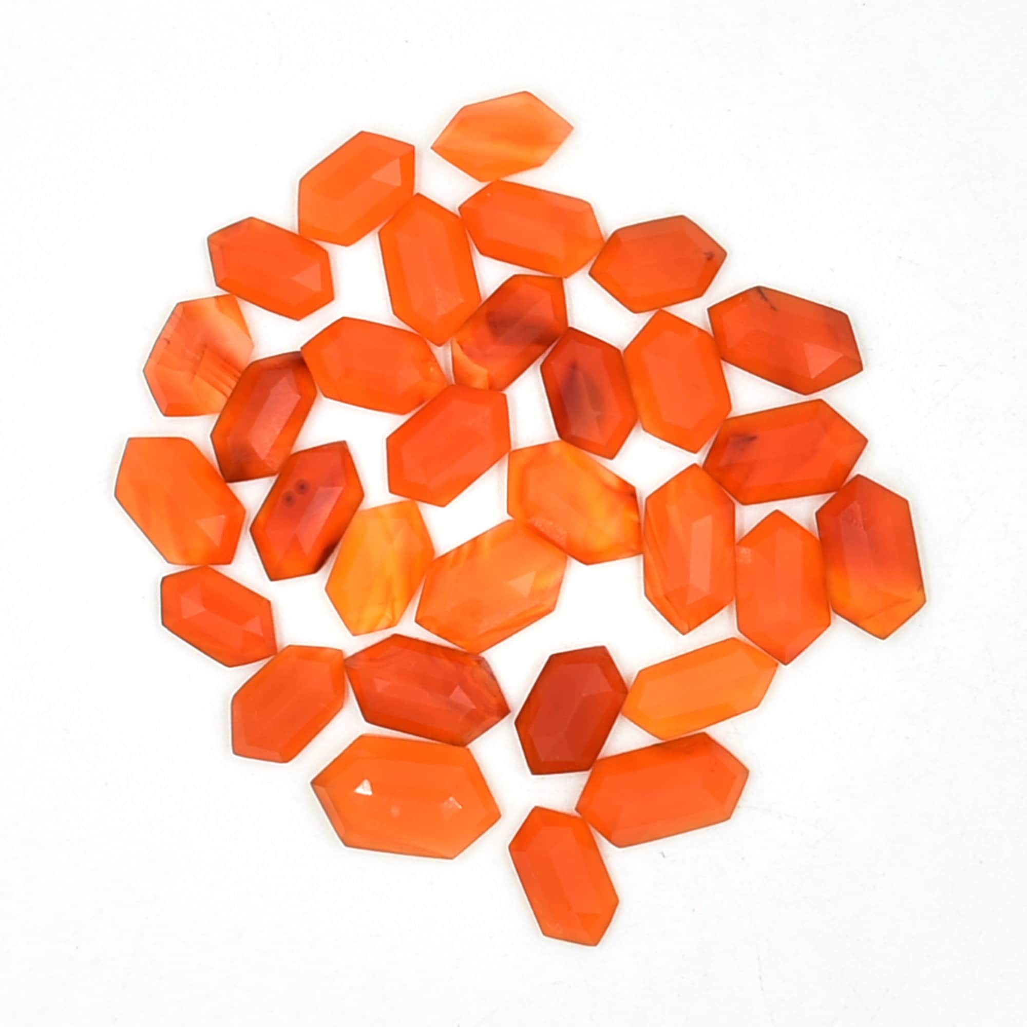 Faceted Carnelian Elongated Hexagon Gemstone Slices (5x10 to 8x13