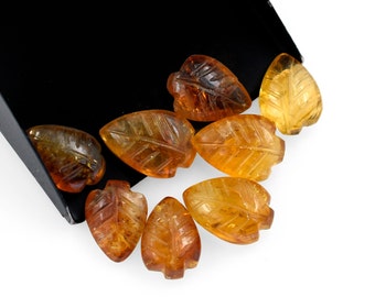 Yellow Citrine Leaf Carved Gemstone 8X10 to 9X12  MM Hand Craving Leaf Briolette Beads Healing Birthstone Crystal Leaf Stone Beads Makings