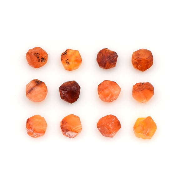 Natural Carnelian Raw Rough Gemstone Druzy Unshaped Healing Crystal Stone 8mm to 10mm Round Cut Beads Birthstone DIY Jewelry Making BUD