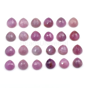 Natural Pink Sapphire Faceted Cabochons 6 to 10mm Sapphire Heart Cabochons Loose Faceted Rose Cut Stone For Ring Flat Back Gems 5 Pcs Supply