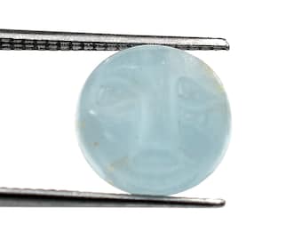 Visage aigue-marine sculpté pour bague, Cabochons sculptés, Pierres non serties 10 mm, Pierre ronde à dos plat, 2 pièces