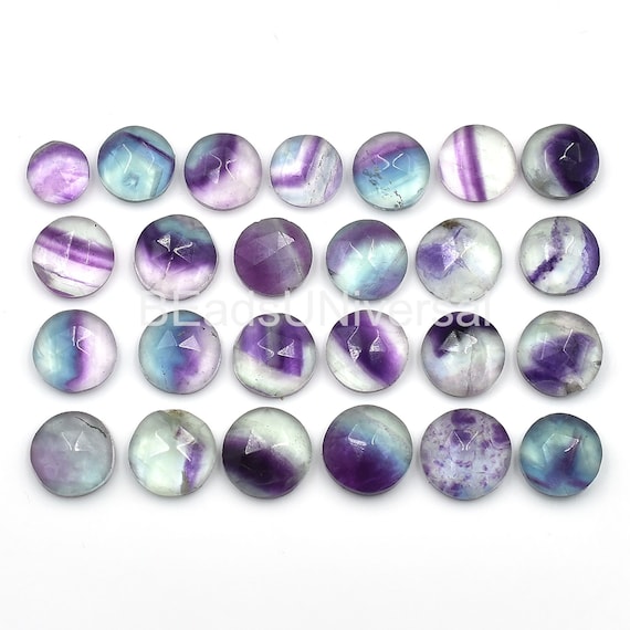 Multi Fluorite Flat Back Round Gemstone, Calibrated Round Cabochons, Fluorite Rose Cut For Ring Making, 4 to 12 mm Round Stone, 5 Pieces