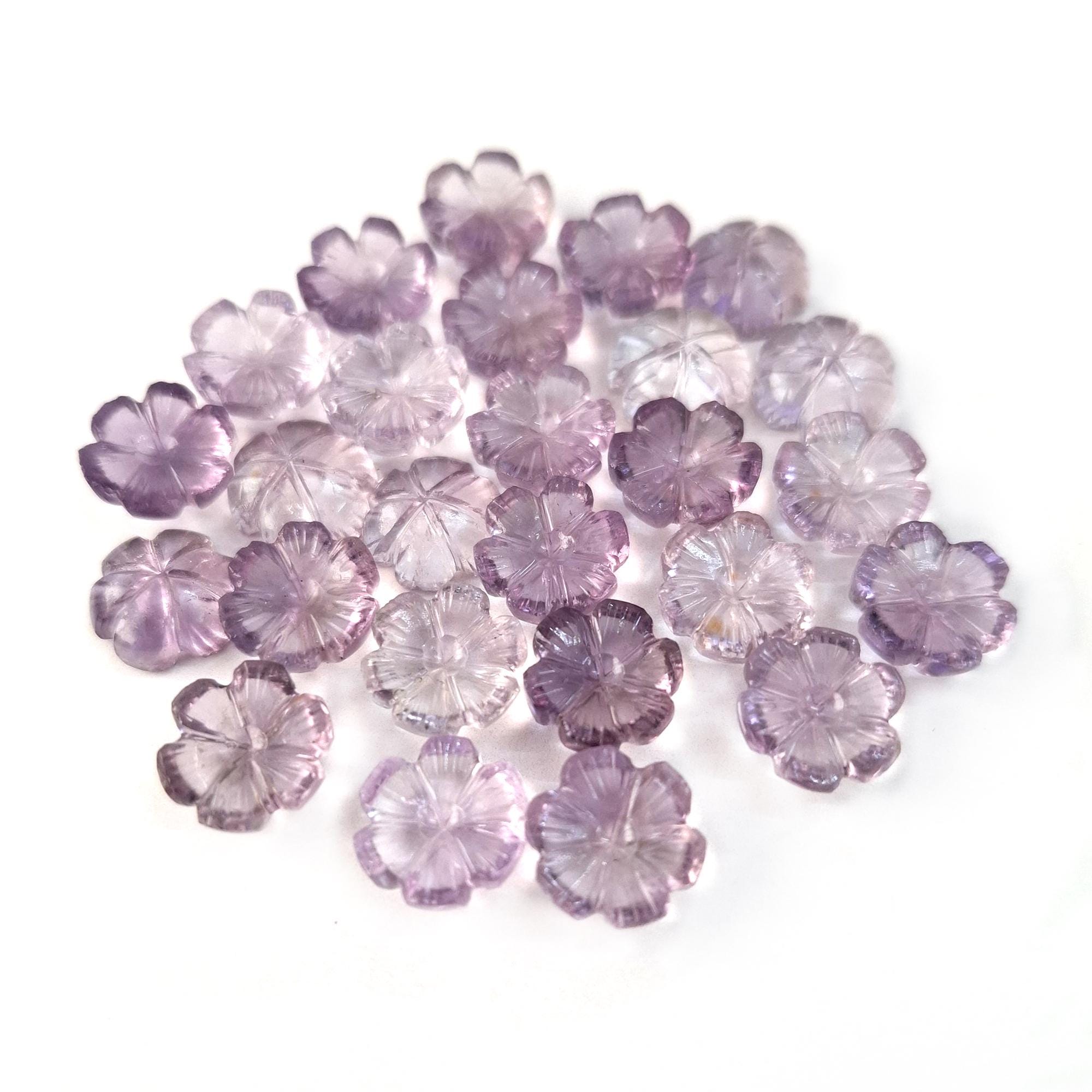 Natural Amethyst Flower Carved Loose Gemstone 12mm Flower Carving