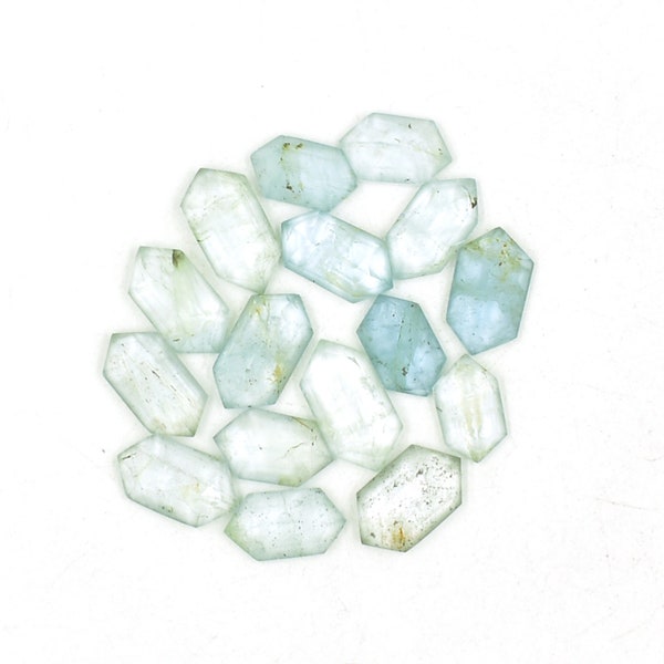 Natural Aquamarine Elongated Hexagon Rose cuts 6x10 to 6x12 mm Aquamarine Fancy Shape Cut Flat Back Cabochon Gemstone Jewelry Price Per Set