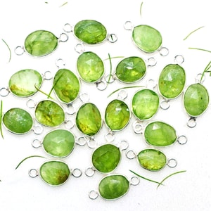 Natural Peridot Gemstone Bezel Connectors Double Bail Loop 925 Silver Bezel Set Connector Peridot Faceted 6X13 to 8X15 MM Charms Supplies
