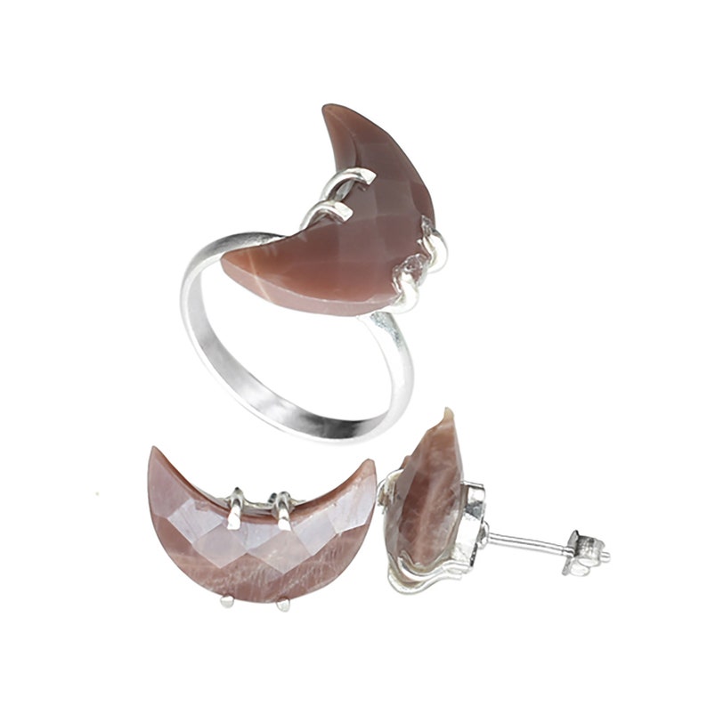 Chocolate Moonstone Earring With Ring Jewelry Set, shops Moon Style Gemstone Jewelry, 925 Sterling Silver Stud Earring, Handmade Ring For Her