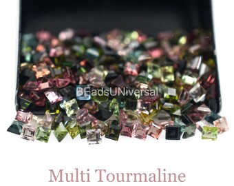 Natural Multi Tourmaline 2 to 3 mm Square Shape Stone Faceted Brilliant Cut High Quality Tourmaline Loose Gemstone Jewelry Making Supplies
