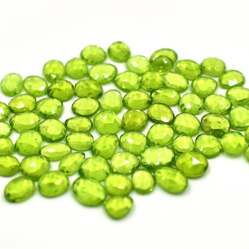 5 Pieces Natural Peridot Freeform Rosecuts Loose Gemstone For Jewelry 6X5 to 10X6 mm Peridot Rose Cut Slice BU0690