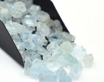 Raw Aquamarine Crystal Beads Unshaped Stone4-15mm, Uncut Rough Gems (10 Pcs) Bulk Lot