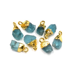 Natural Raw Apatite Gemstone Connectors Gold Electroplated Charms Connectors Rough Apatite Pendant Making Charms Single Bail Link Connect