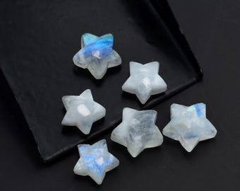 Rainbow Moonstone Carving Stars Beads 10mm Flashy White Loose Gemstone Charms June Birthstone Star Beads