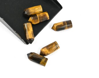 Natural Tiger Eye Faceted Point Gemstones for Jewelry Making (5 Pieces)