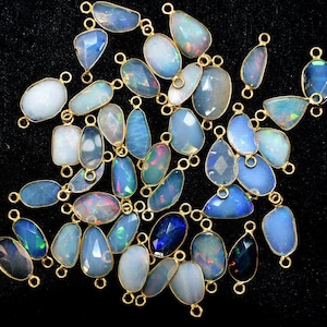 Rare Ethiopian Fire Opal Gemstone Bezel Connector Shiny Gold Plated Double Loop Link Connector Making Pendant Charm 5X13 to 9X15 MM Bezel